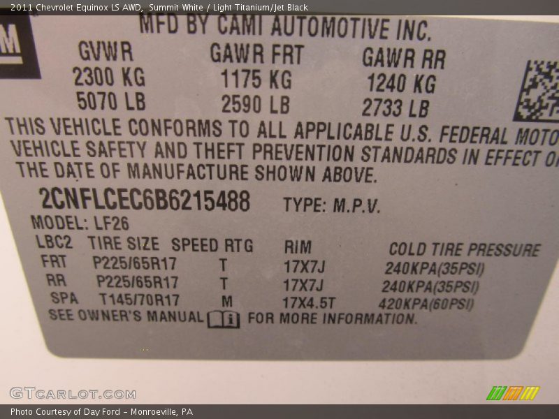 Summit White / Light Titanium/Jet Black 2011 Chevrolet Equinox LS AWD
