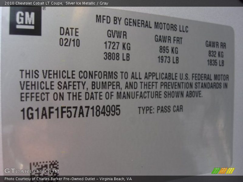 Silver Ice Metallic / Gray 2010 Chevrolet Cobalt LT Coupe