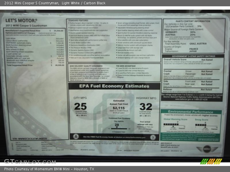 Light White / Carbon Black 2012 Mini Cooper S Countryman