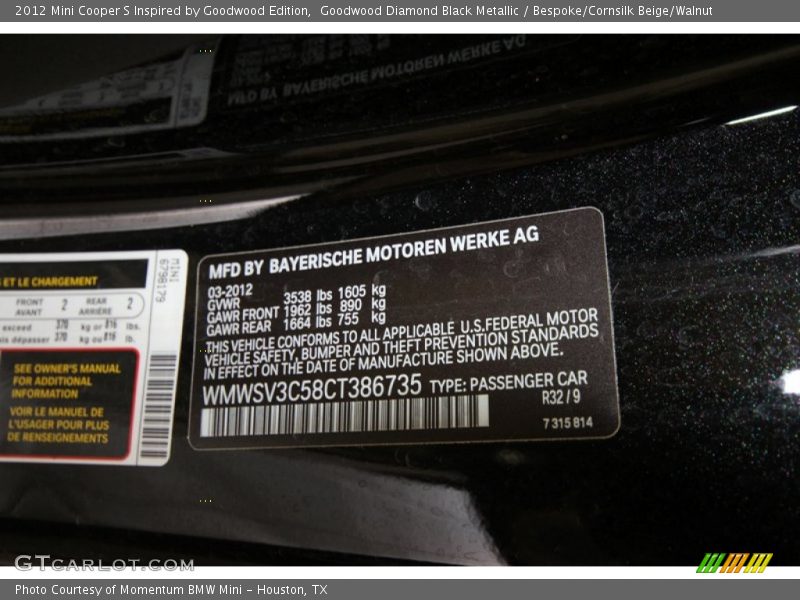 2012 Cooper S Inspired by Goodwood Edition Goodwood Diamond Black Metallic Color Code R32