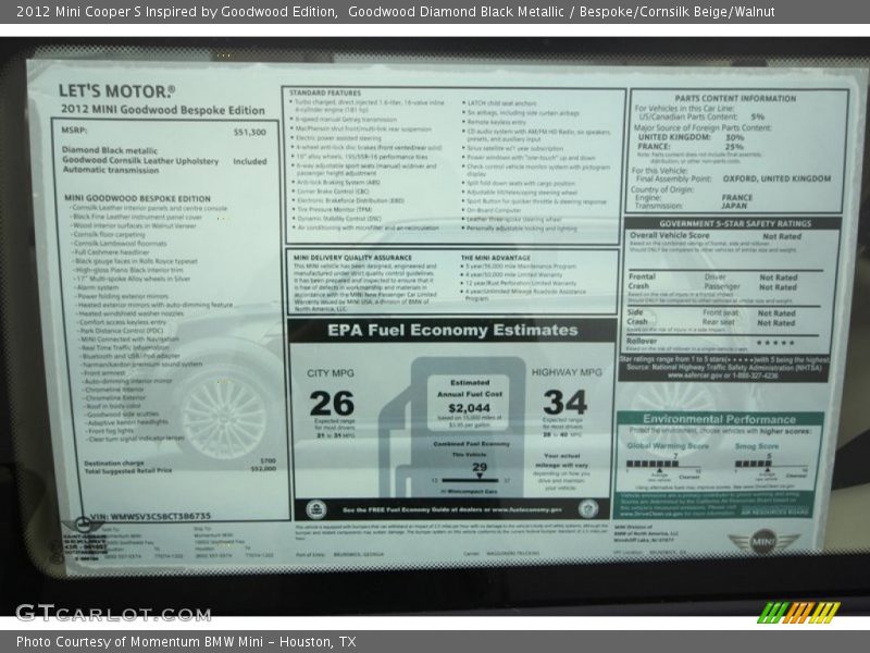  2012 Cooper S Inspired by Goodwood Edition Window Sticker