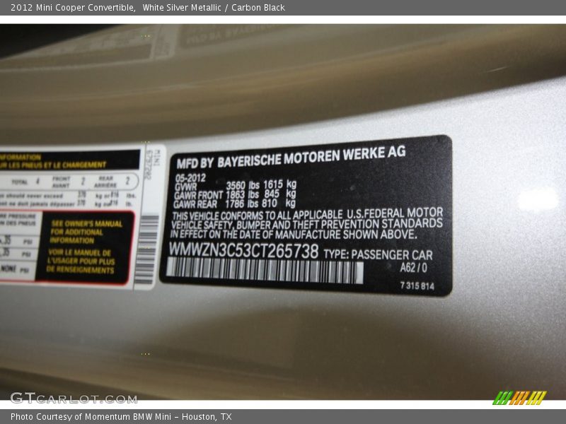 White Silver Metallic / Carbon Black 2012 Mini Cooper Convertible