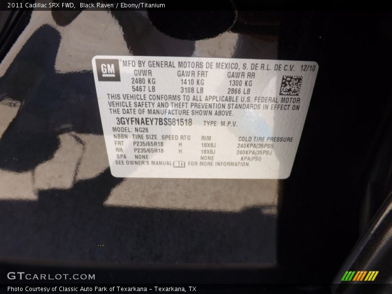 Black Raven / Ebony/Titanium 2011 Cadillac SRX FWD