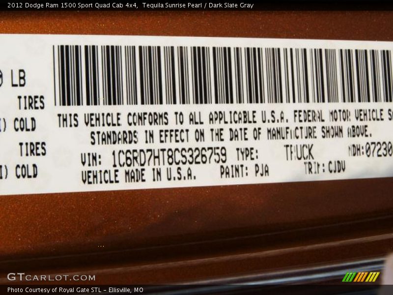 2012 Ram 1500 Sport Quad Cab 4x4 Tequila Sunrise Pearl Color Code PJA