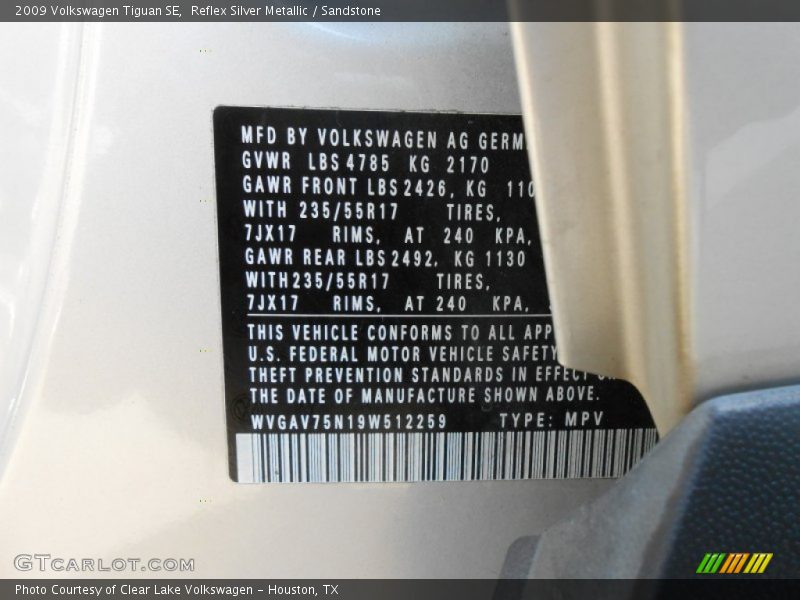 Reflex Silver Metallic / Sandstone 2009 Volkswagen Tiguan SE