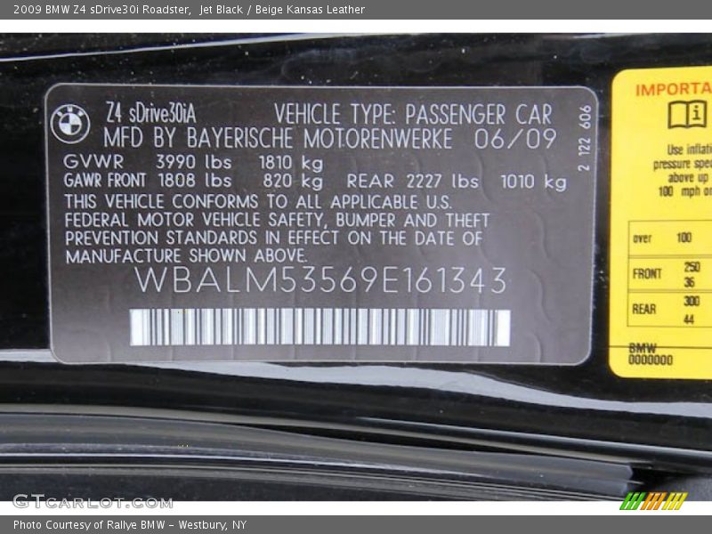 Jet Black / Beige Kansas Leather 2009 BMW Z4 sDrive30i Roadster