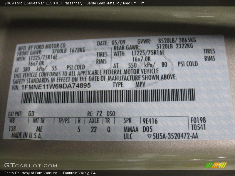 Pueblo Gold Metallic / Medium Flint 2009 Ford E Series Van E150 XLT Passenger