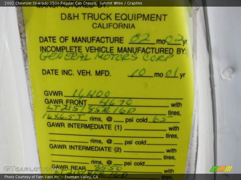 Summit White / Graphite 2002 Chevrolet Silverado 3500 Regular Cab Chassis