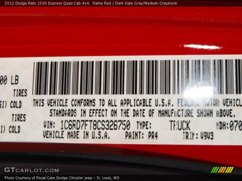 Flame Red / Dark Slate Gray/Medium Graystone 2012 Dodge Ram 1500 Express Quad Cab 4x4