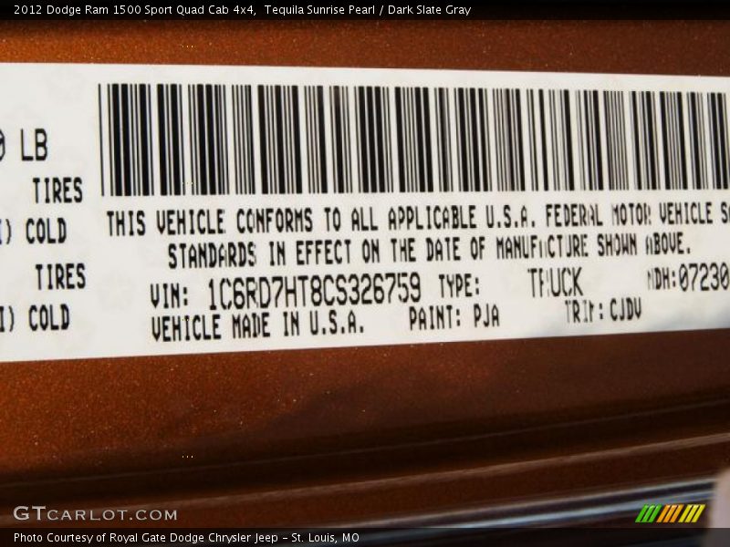 2012 Ram 1500 Sport Quad Cab 4x4 Tequila Sunrise Pearl Color Code PJA