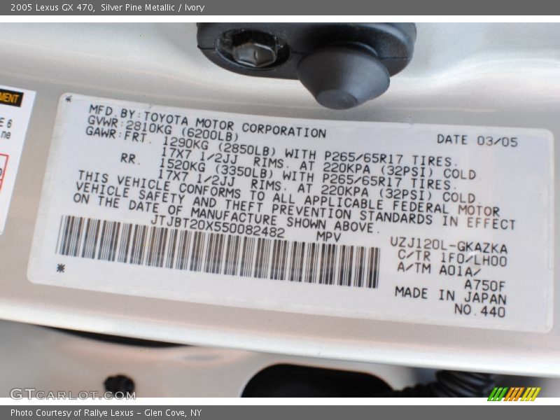 2005 GX 470 Silver Pine Metallic Color Code 1F0
