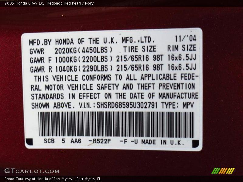 Redondo Red Pearl / Ivory 2005 Honda CR-V LX