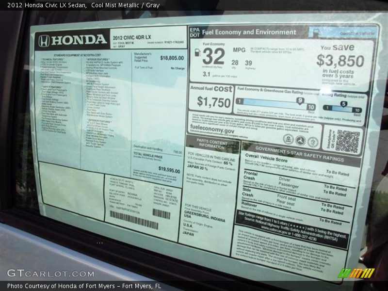 Cool Mist Metallic / Gray 2012 Honda Civic LX Sedan