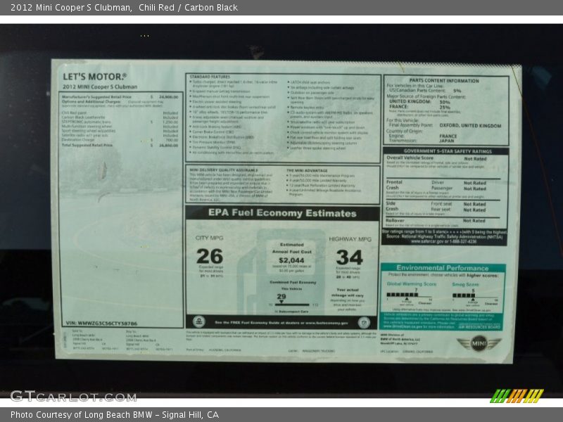 Chili Red / Carbon Black 2012 Mini Cooper S Clubman