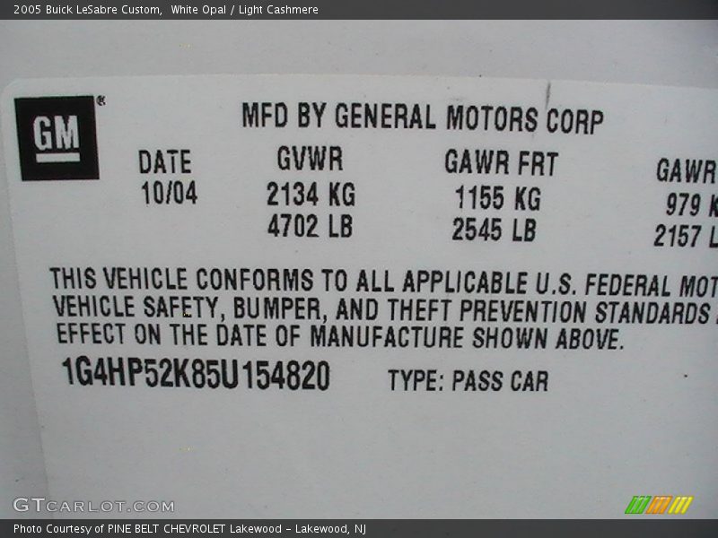 White Opal / Light Cashmere 2005 Buick LeSabre Custom