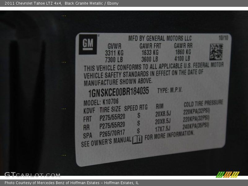 Black Granite Metallic / Ebony 2011 Chevrolet Tahoe LTZ 4x4