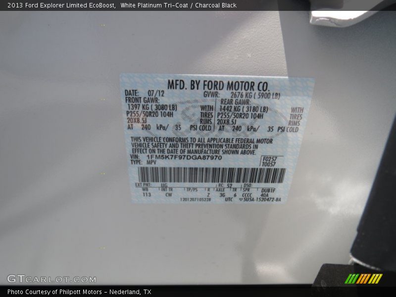 White Platinum Tri-Coat / Charcoal Black 2013 Ford Explorer Limited EcoBoost