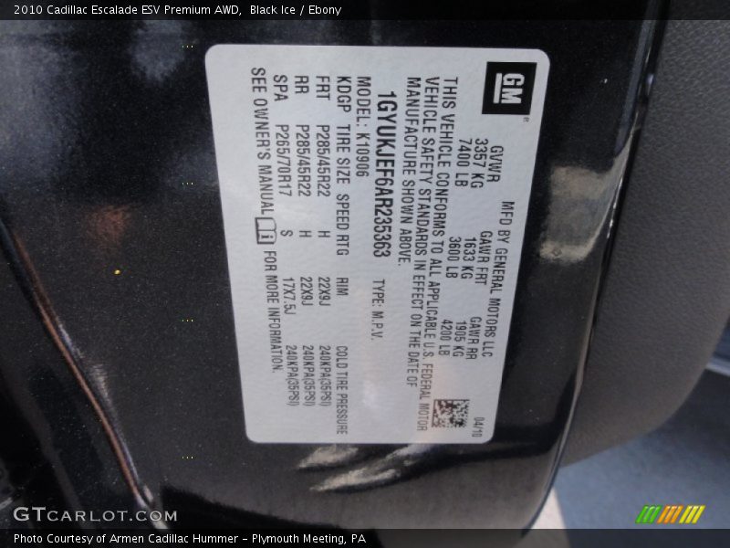 Black Ice / Ebony 2010 Cadillac Escalade ESV Premium AWD