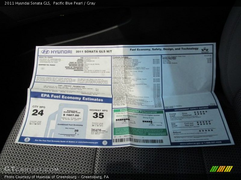 Pacific Blue Pearl / Gray 2011 Hyundai Sonata GLS