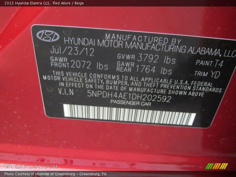 Red Allure / Beige 2013 Hyundai Elantra GLS