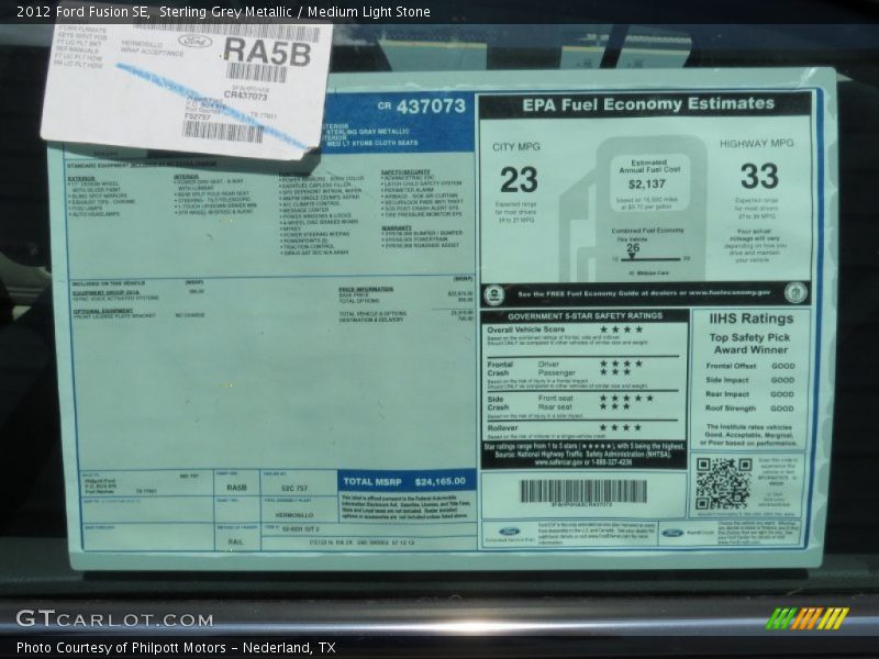 Sterling Grey Metallic / Medium Light Stone 2012 Ford Fusion SE