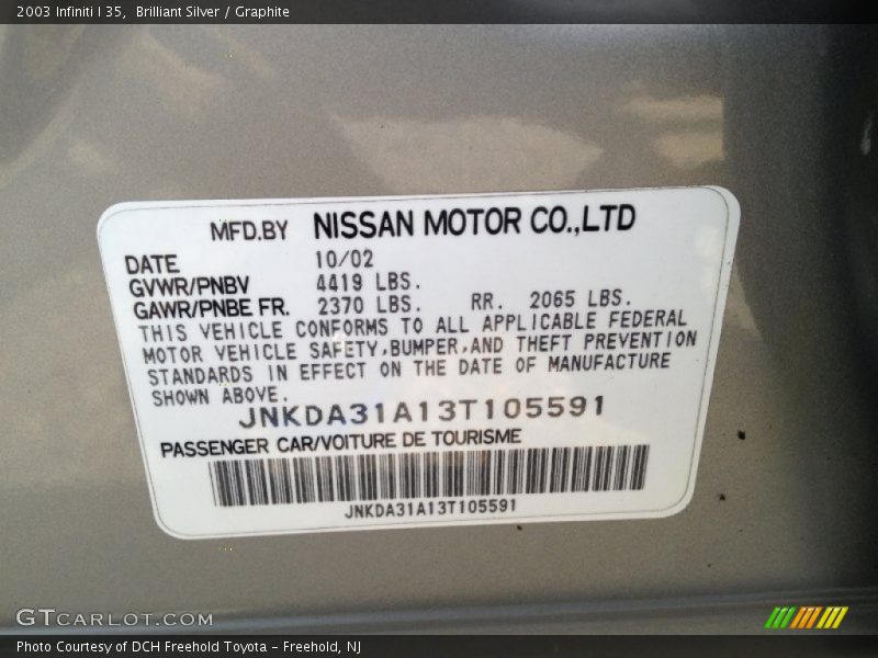 Brilliant Silver / Graphite 2003 Infiniti I 35