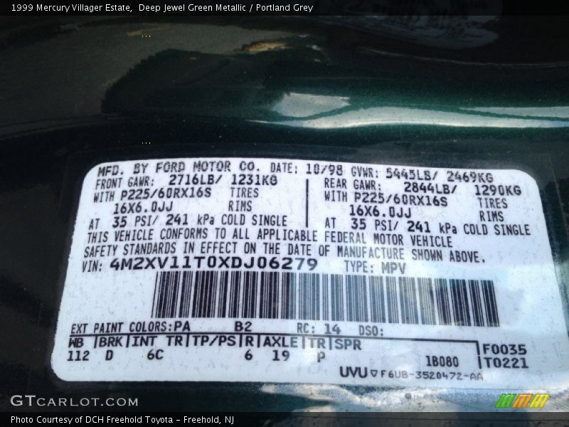 Deep Jewel Green Metallic / Portland Grey 1999 Mercury Villager Estate