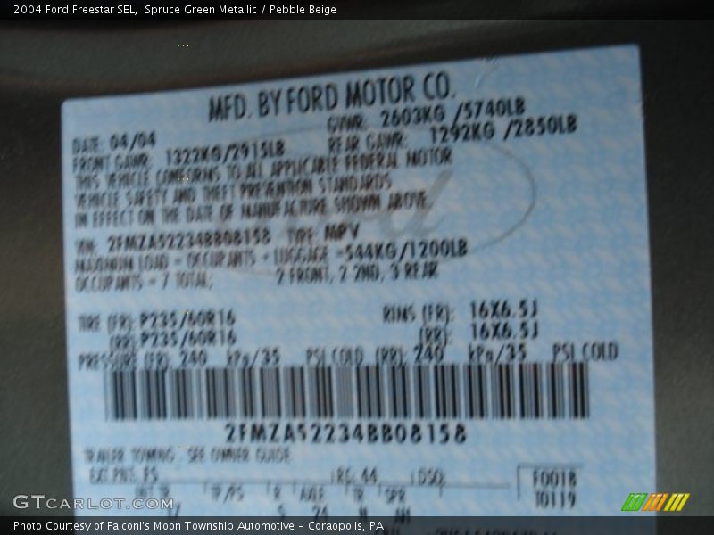 Spruce Green Metallic / Pebble Beige 2004 Ford Freestar SEL