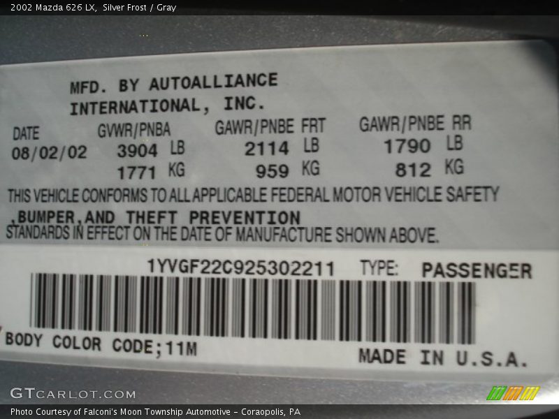 Silver Frost / Gray 2002 Mazda 626 LX