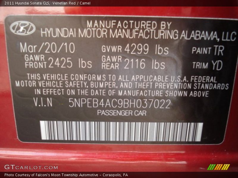 Venetian Red / Camel 2011 Hyundai Sonata GLS