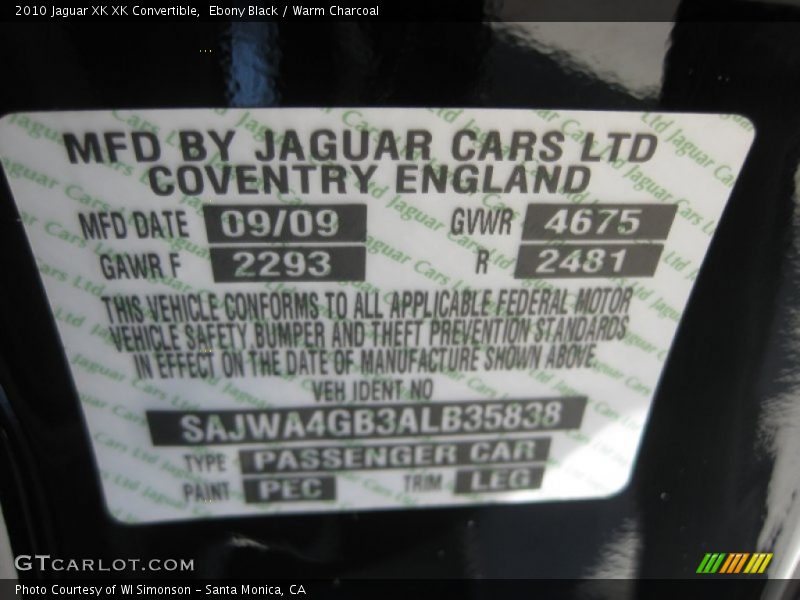 Ebony Black / Warm Charcoal 2010 Jaguar XK XK Convertible