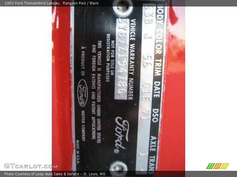 Rangoon Red / Black 1963 Ford Thunderbird Landau
