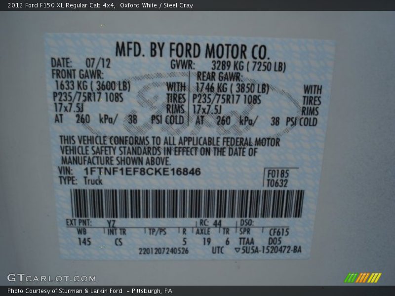 Oxford White / Steel Gray 2012 Ford F150 XL Regular Cab 4x4