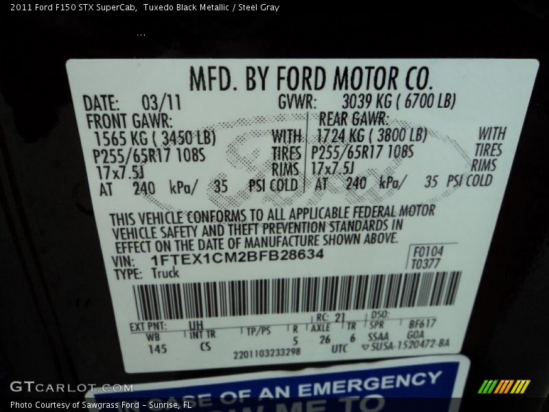 2011 F150 STX SuperCab Tuxedo Black Metallic Color Code UH