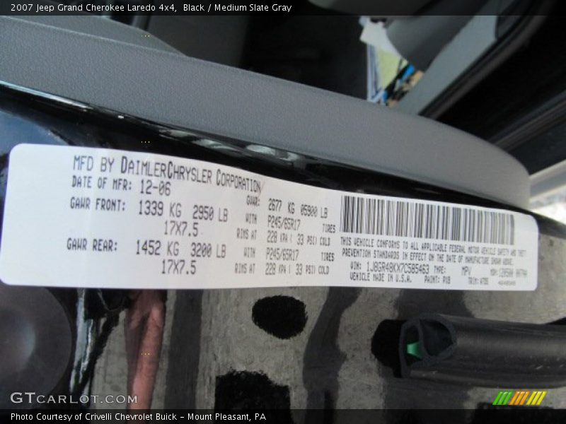 Black / Medium Slate Gray 2007 Jeep Grand Cherokee Laredo 4x4