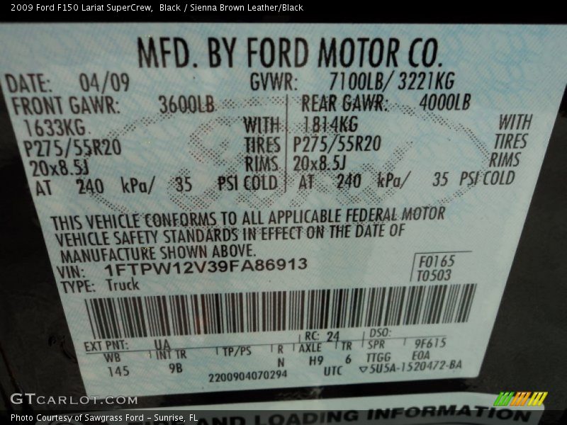 2009 F150 Lariat SuperCrew Black Color Code UA