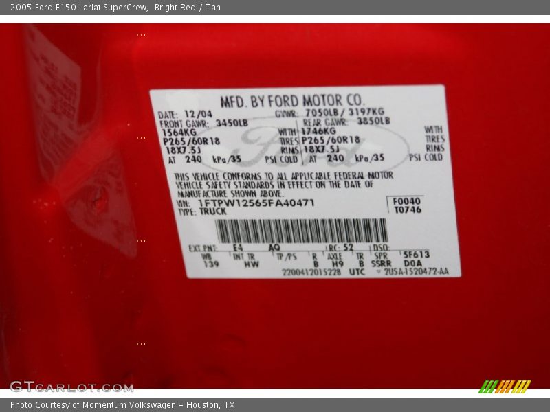 Bright Red / Tan 2005 Ford F150 Lariat SuperCrew