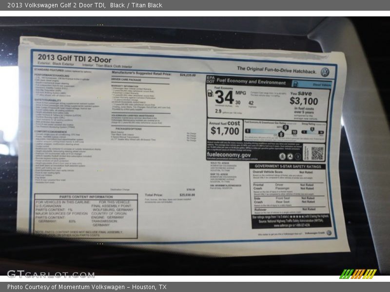 Black / Titan Black 2013 Volkswagen Golf 2 Door TDI