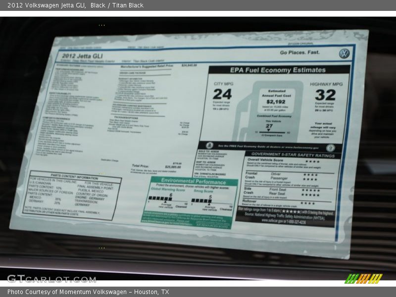 Black / Titan Black 2012 Volkswagen Jetta GLI