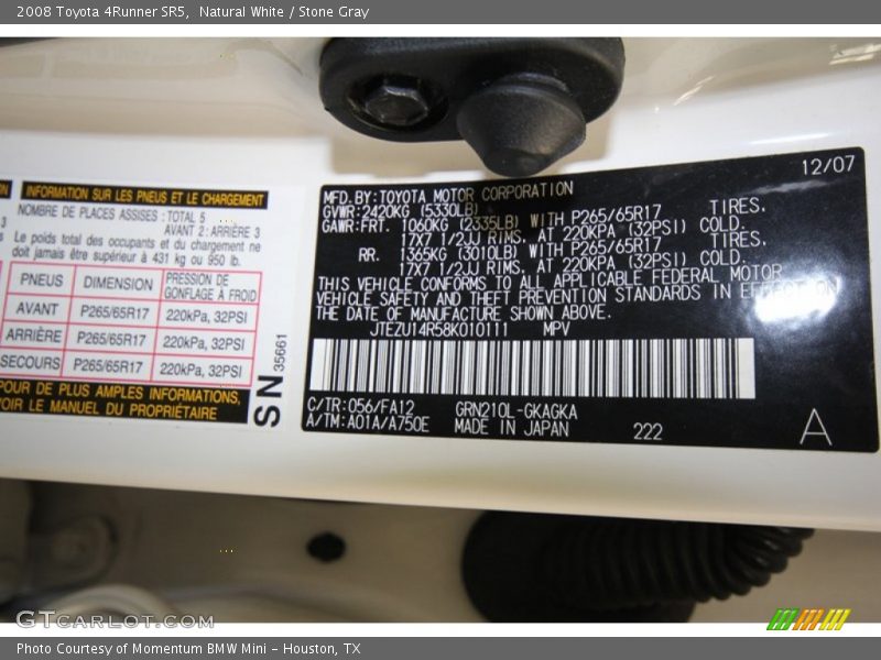 Natural White / Stone Gray 2008 Toyota 4Runner SR5