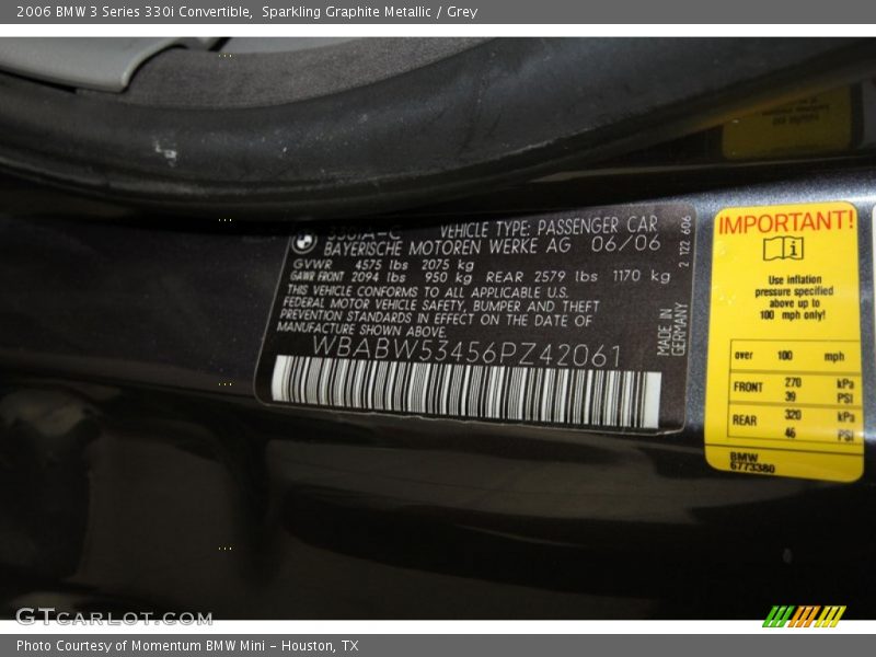 Sparkling Graphite Metallic / Grey 2006 BMW 3 Series 330i Convertible