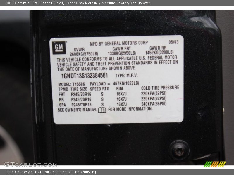 Dark Gray Metallic / Medium Pewter/Dark Pewter 2003 Chevrolet TrailBlazer LT 4x4