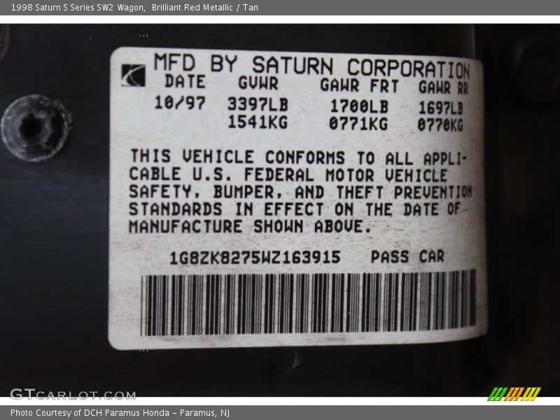 Brilliant Red Metallic / Tan 1998 Saturn S Series SW2 Wagon