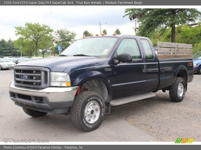 True Blue Metallic / Medium Parchment Beige 2003 Ford F250 Super Duty FX4 SuperCab 4x4