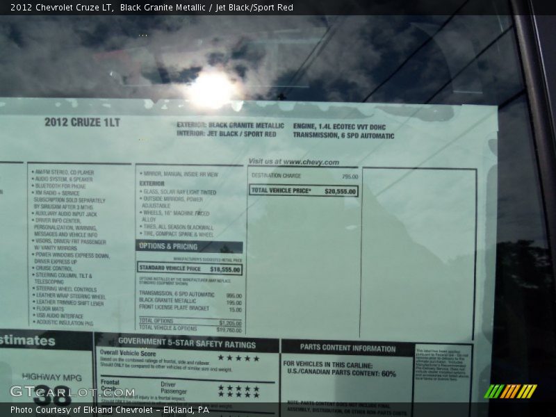  2012 Cruze LT Window Sticker