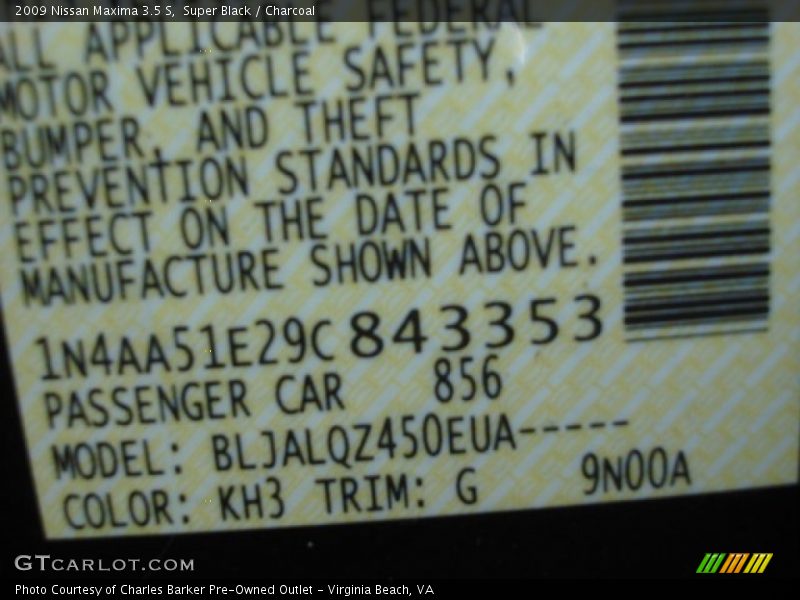 Super Black / Charcoal 2009 Nissan Maxima 3.5 S