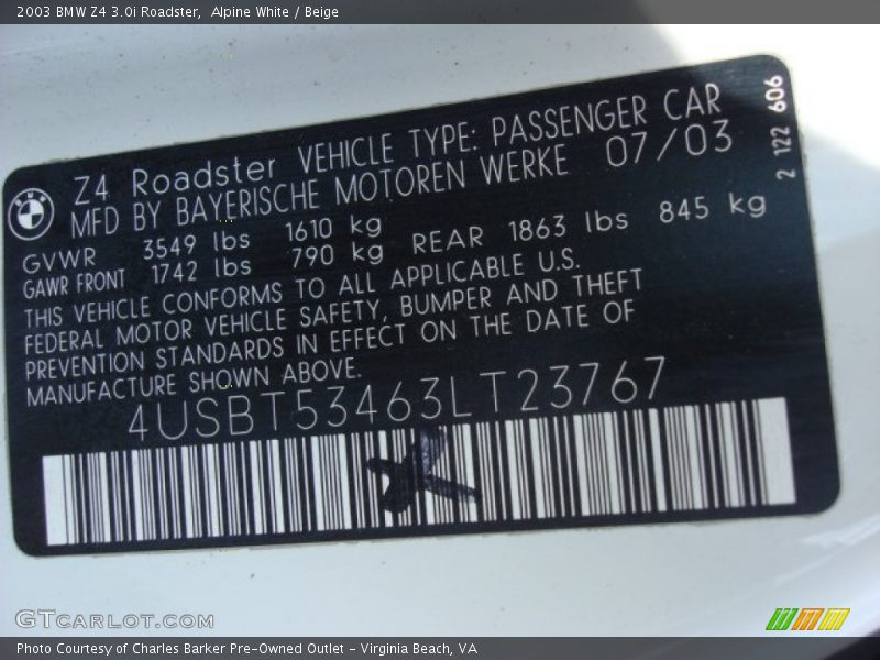 Alpine White / Beige 2003 BMW Z4 3.0i Roadster