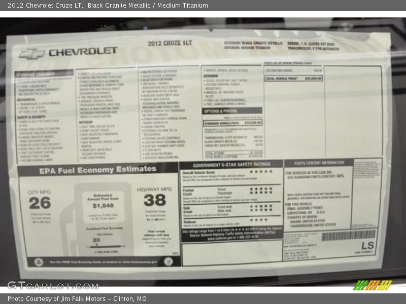 Black Granite Metallic / Medium Titanium 2012 Chevrolet Cruze LT