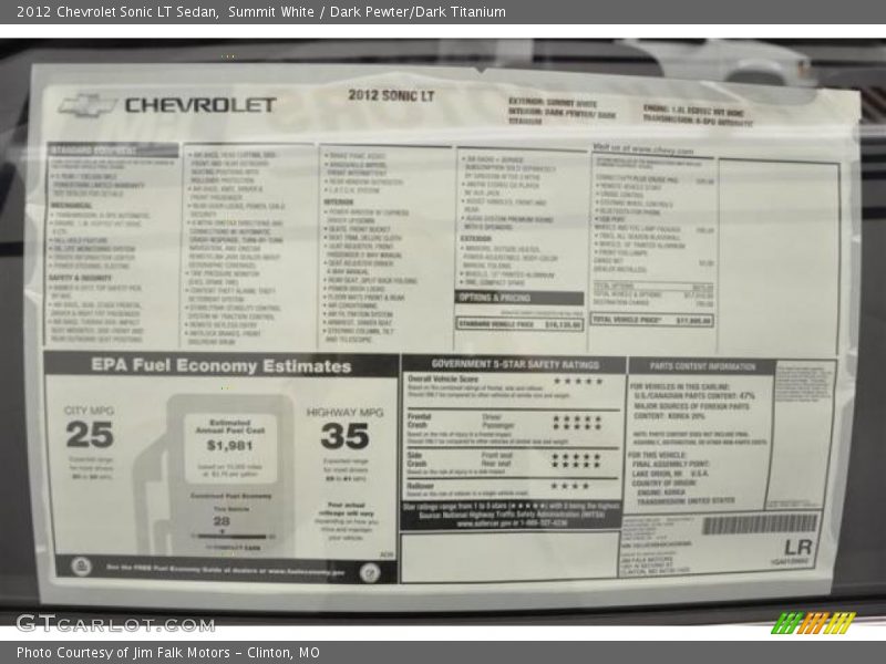 Summit White / Dark Pewter/Dark Titanium 2012 Chevrolet Sonic LT Sedan