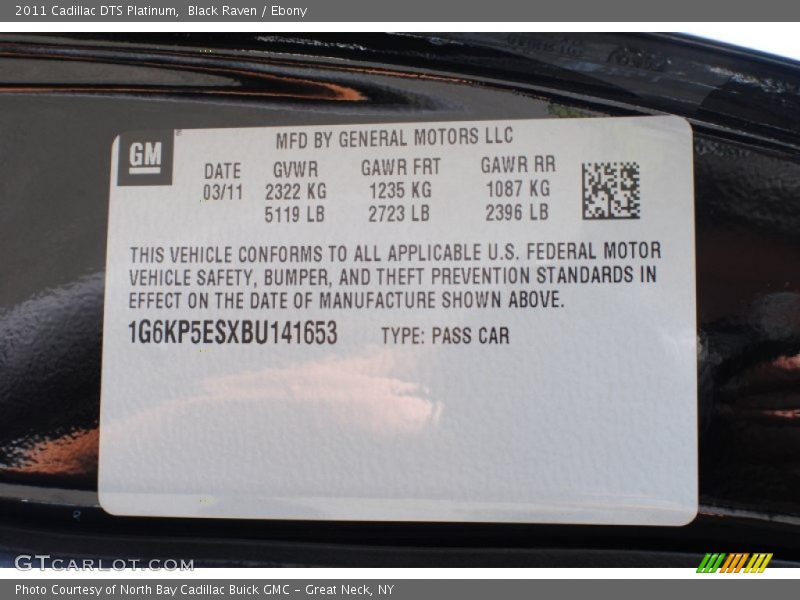 Black Raven / Ebony 2011 Cadillac DTS Platinum